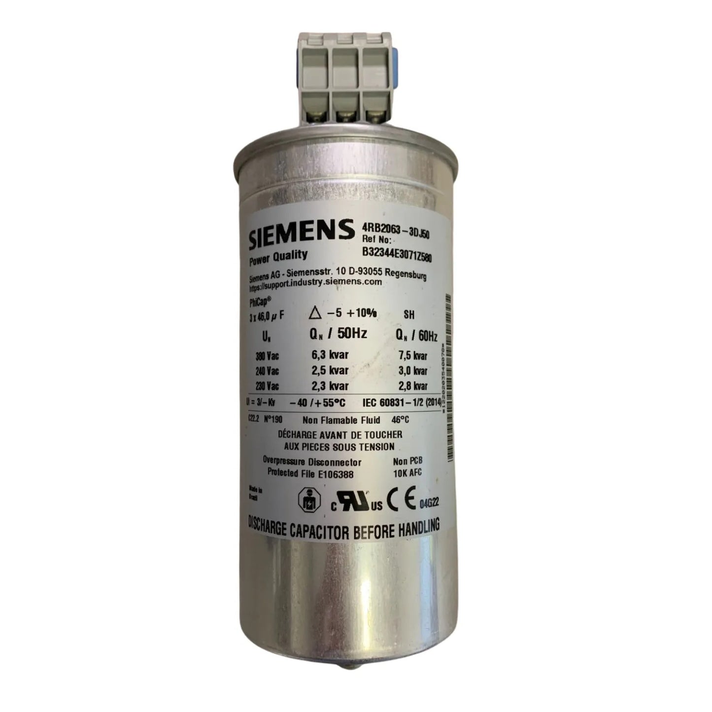 Capacitor Trifásico 7,5Kvar 380V B32344E3071Z580 Siemens